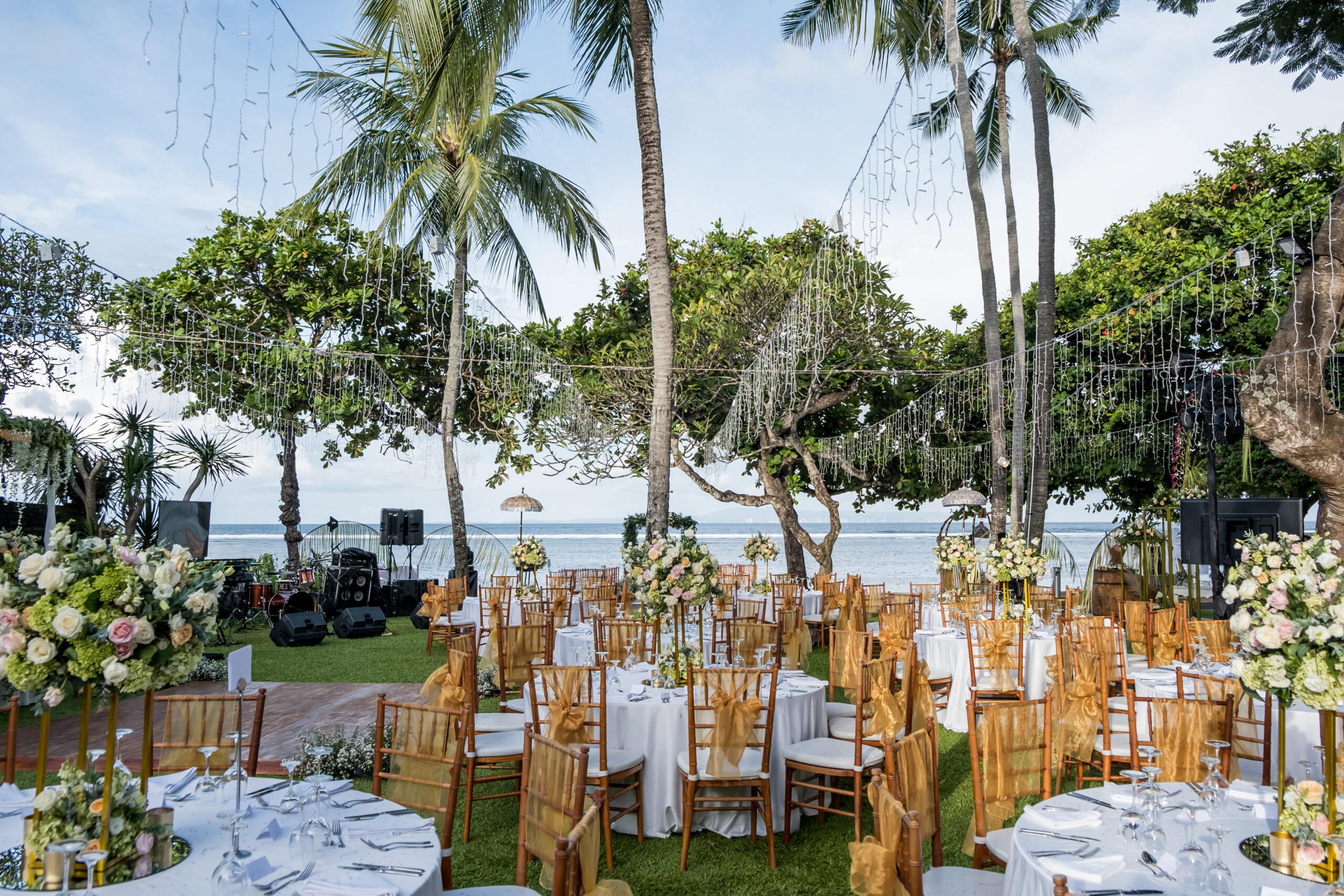 tables and chairs set up for wedding