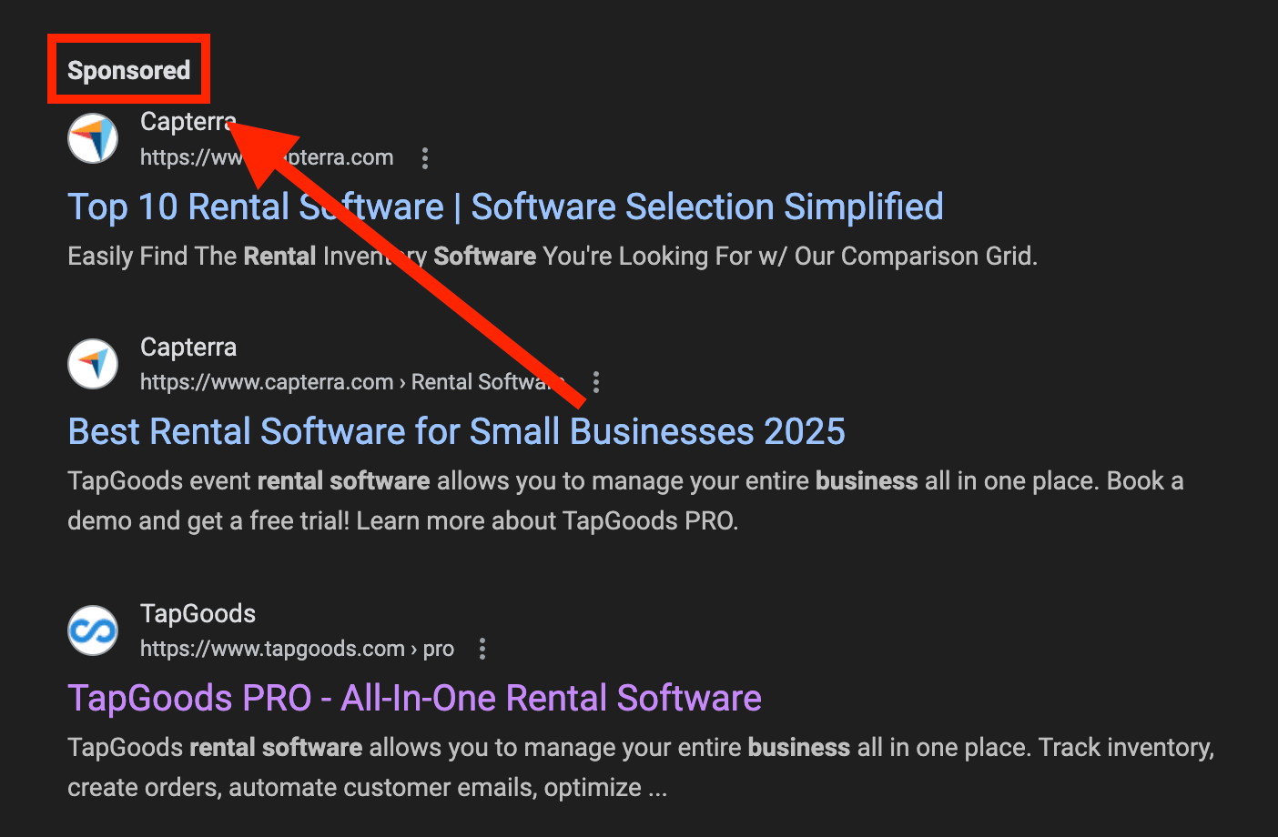 sponsored ad on google