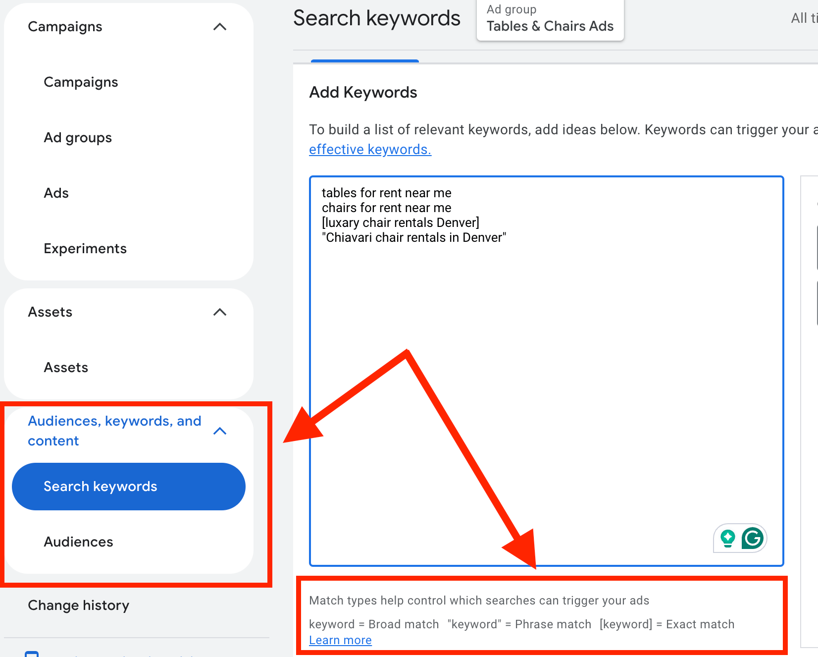 google ads match types