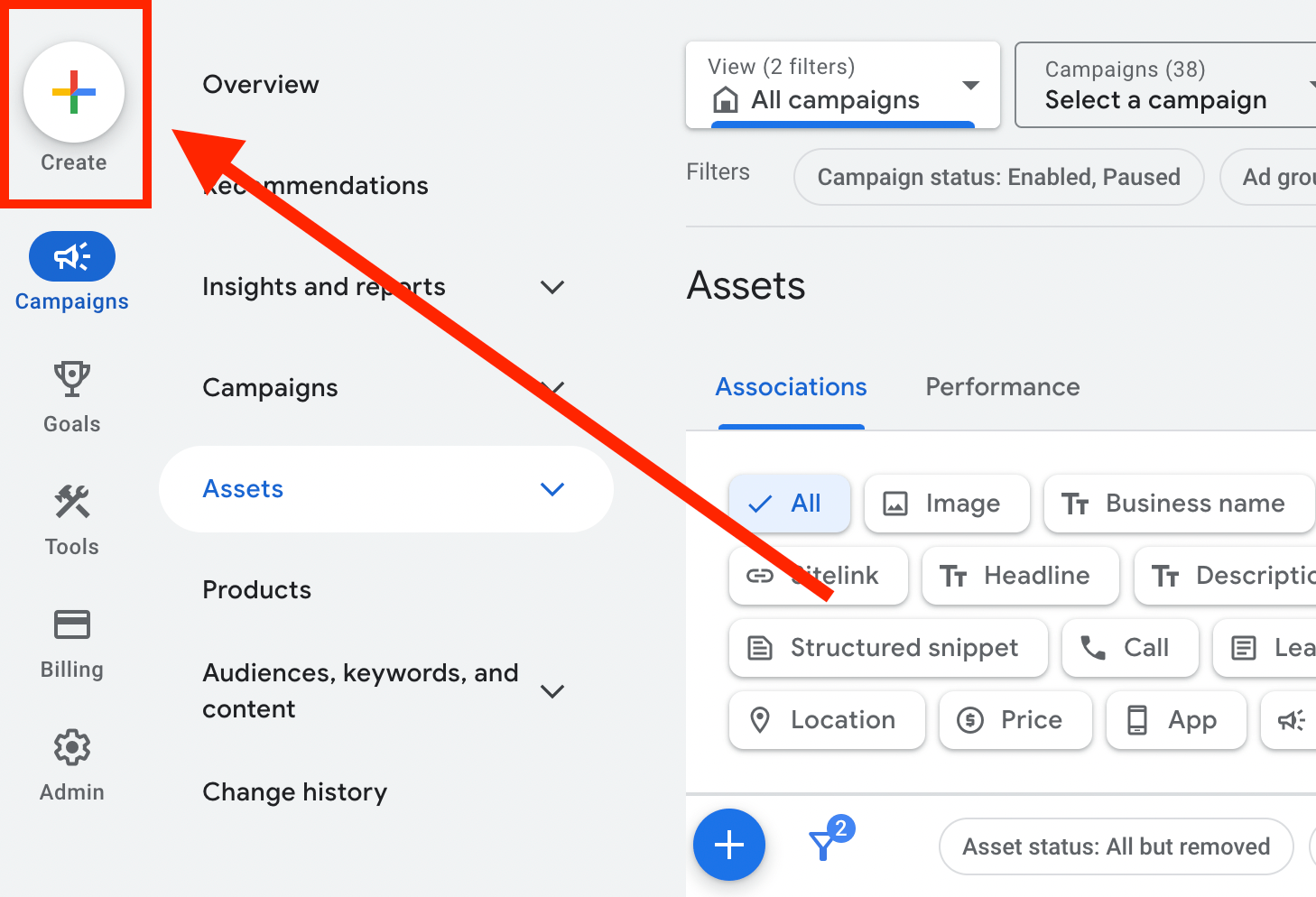 where are assets in google ads